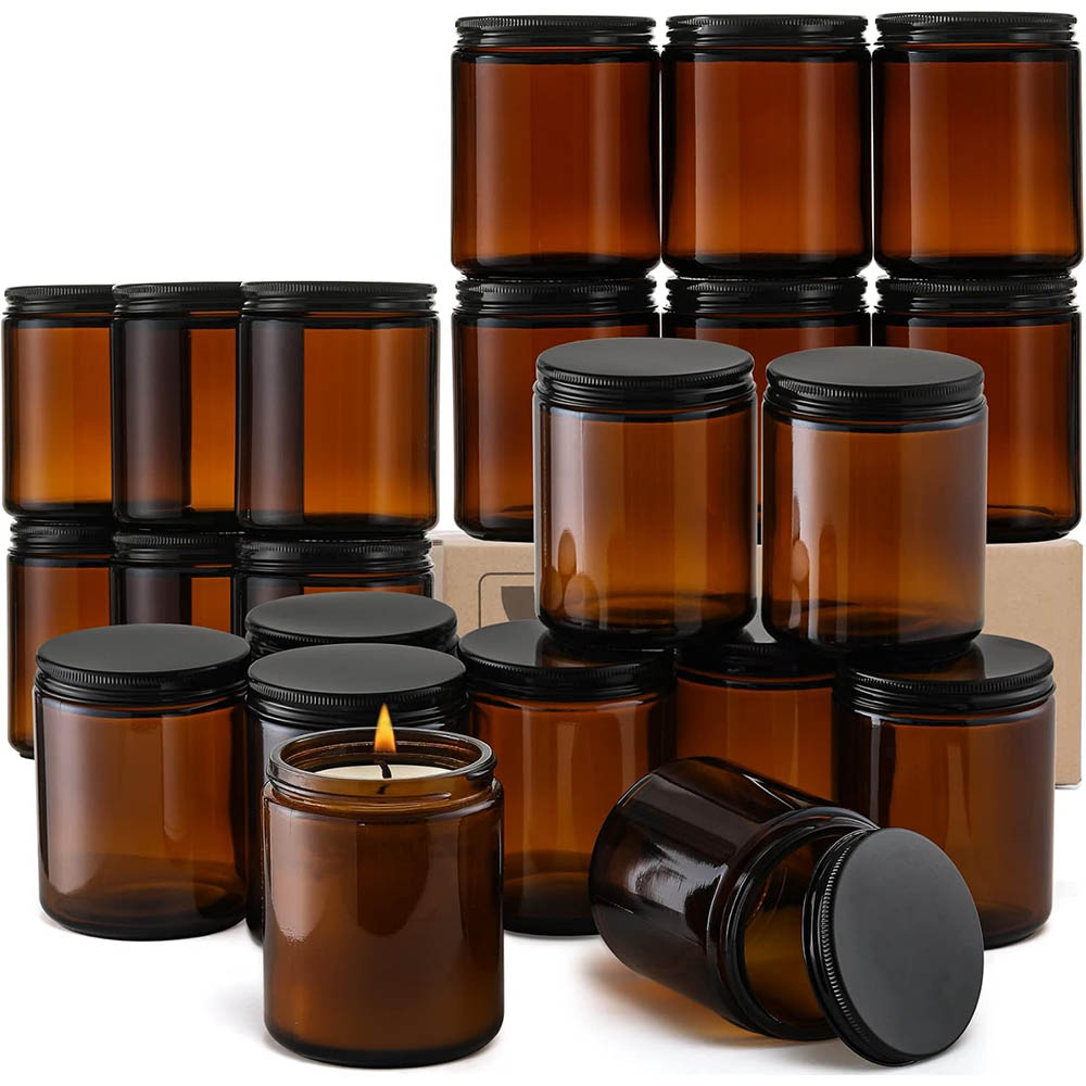 Candle Making Jars With Lids - 8온스 앰버 유리병(검정색 뚜껑 포함) -